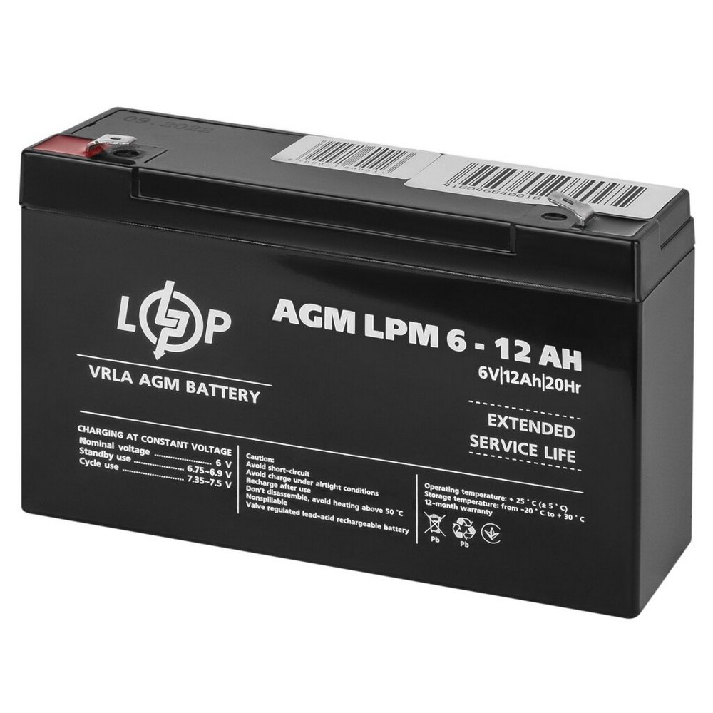 Акумулятор AGM LPM 6V 12Ah 4159 LogicPower - Фото 3