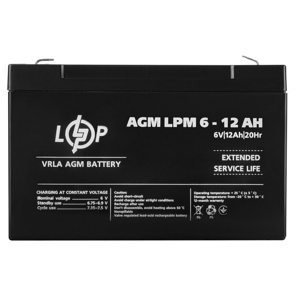 Акумулятор AGM LPM 6V 12Ah 4159 LogicPower - Фото 4