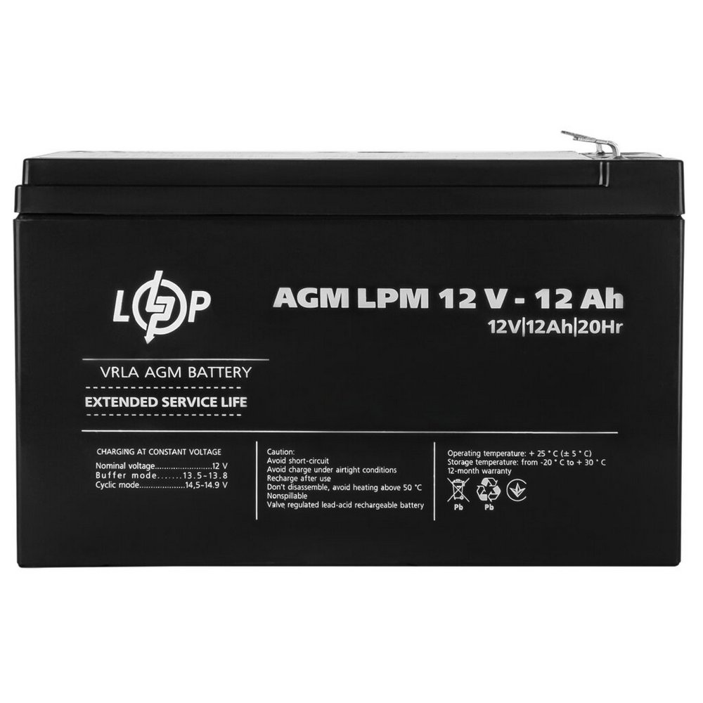 Акумулятор AGM LPM 12V 12Ah 6550 LogicPower - Фото 2