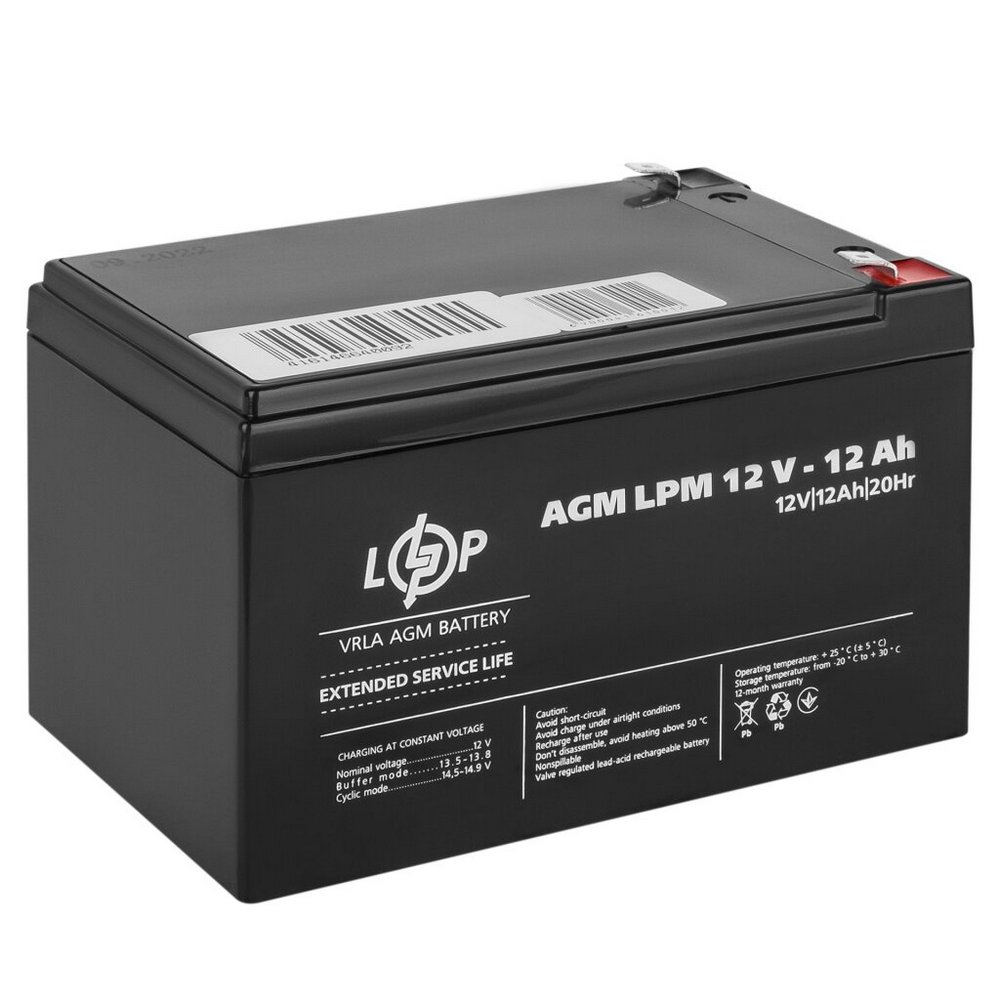 Акумулятор AGM LPM 12V 12Ah 6550 LogicPower - Фото 3