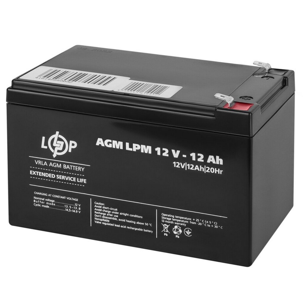 Акумулятор AGM LPM 12V 12Ah 6550 LogicPower - Фото 4