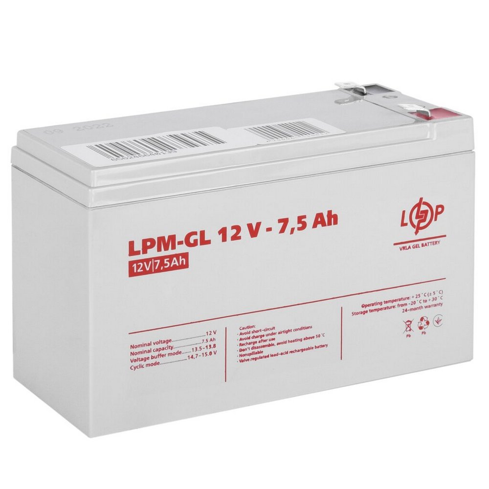 Акумулятор гелевий LPM-GL 12V 7.5Ah 6562 LogicPower - Фото 2