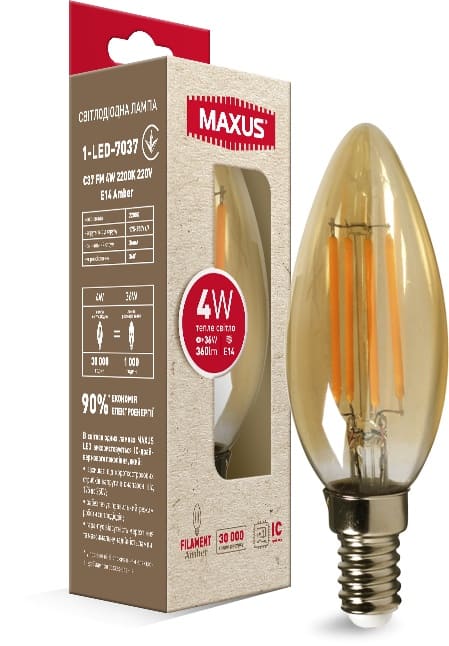 Світлодіодна лампа Amber 1-LED-7037 C37 E14 4W 2200K 220V Maxus
