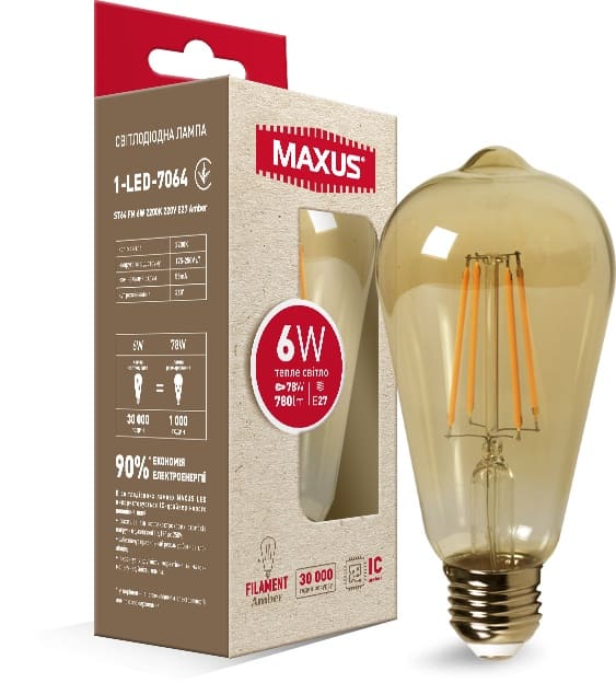 Світлодіодна лампа Amber 1-LED-7064 ST E27 6W 2200K 220V Maxus
