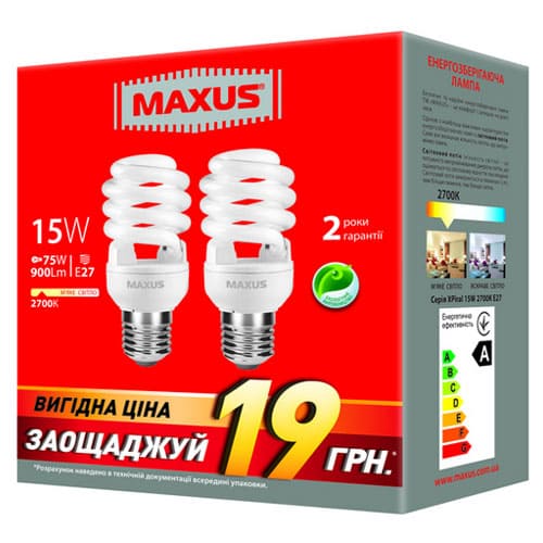 Люмінесцентна лампа 2-ESL-199-P XPiral 15W 2700K E27 220V Maxus