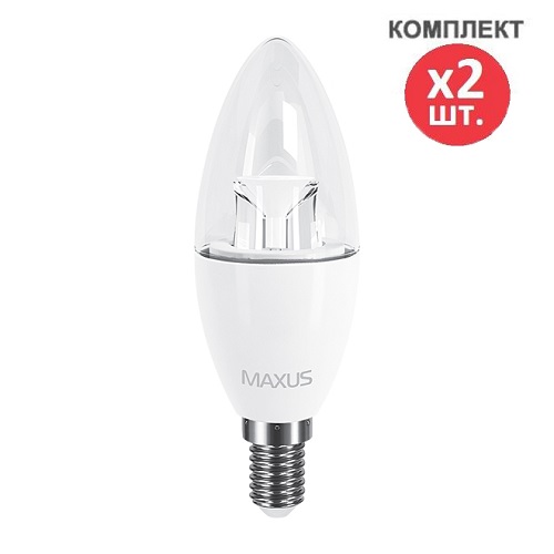 Світлодіодна лампа 2-LED-532 C37 E14 6W 4100K 220V (по 2 шт.) Maxus