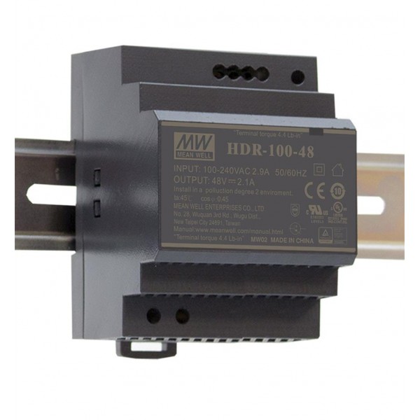 Трансформатор на DIN-рейку для світлодіодних стрічок та ламп 90W 12V 7.5A HDR-100-12N Mean Well