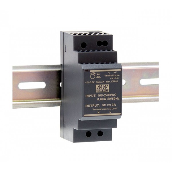 Трансформатор на DIN-рейку для світлодіодних стрічок та ламп 24W 12V 2A HDR-30-12 Mean Well