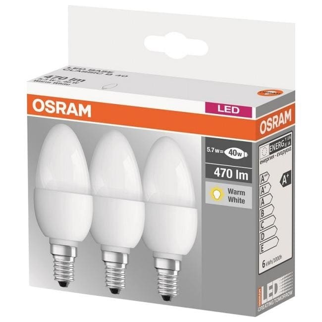 Світлодіодна лампа свічка E14 5,7W 2700K 230V (по 3 шт.) Osram (4052899955509)
