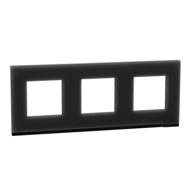 Рамка 3-постовая чёрное стекло/антрацит горизонтальная NU600686 Schneider Electric Unica New - Фото 1