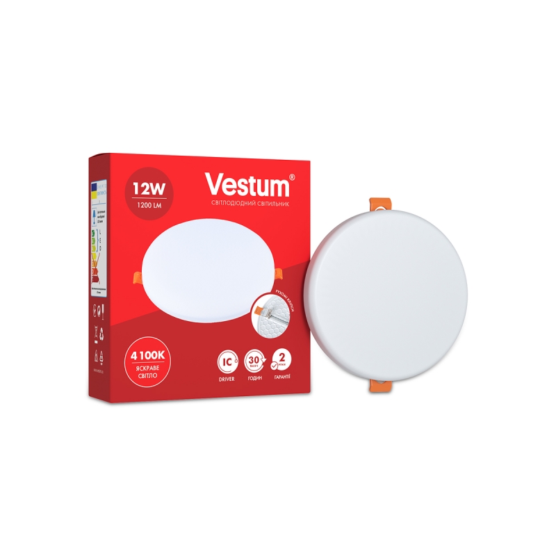 Круглый светодиодный врезной светильник 12W 4100K IP20 белый 1-VS-5505 Vestum