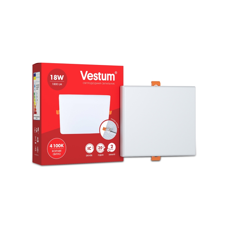 Квадратный светодиодный врезной светильник 18W 4100K IP20 белый 1-VS-5606 Vestum