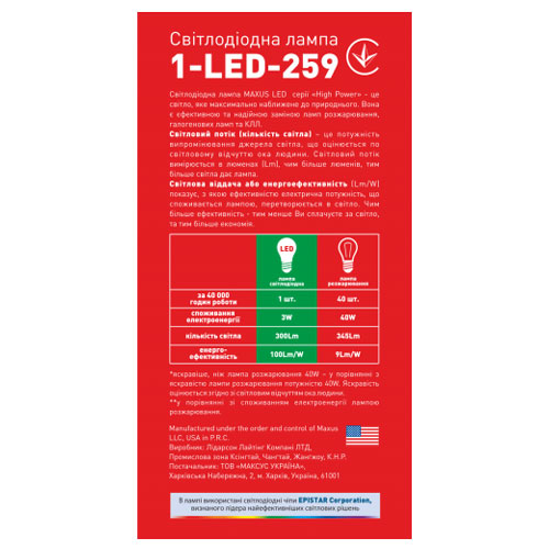 Светодиодная лампа 1-LED-259 G45 E14 3W 3000К 220V Maxus. Фото 3