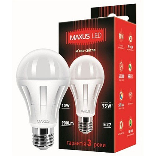 Светодиодная лампа 1-LED-287 A60 E27 10W 3000К 220V Maxus - Фото 2