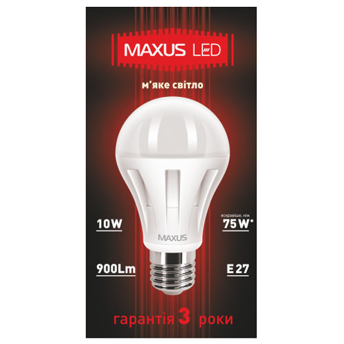 Светодиодная лампа 1-LED-287 A60 E27 10W 3000К 220V Maxus - Фото 3