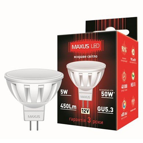 Светодиодная лампа 1-LED-292 MR16 GU5.3 5W 4100К 12V Maxus - Фото 2