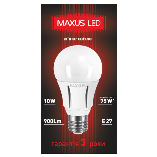 Светодиодная лампа 1-LED-297 A60 E27 10W 3000К 220V Maxus - Фото 3