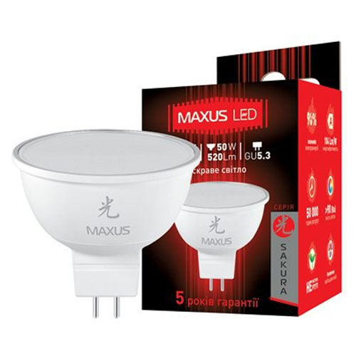 Светодиодная лампа Sakura 1-LED-400 MR16 GU5.3 5W 5000К 220V Maxus - Фото 2