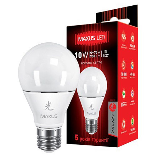 Светодиодная лампа Sakura 1-LED-464 A60 E27 10W 4100К 220V Maxus - Фото 2